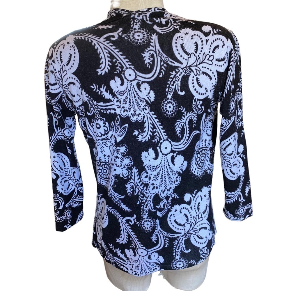 Cache Open Front Paisley Black and White Hi Low Point Cardigan Size Small - Picture 2 of 7